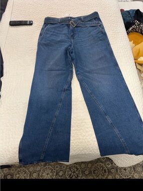 LOFT Wide-Leg High-Rise Jeans in Dark Blue Denim SIZE 10
